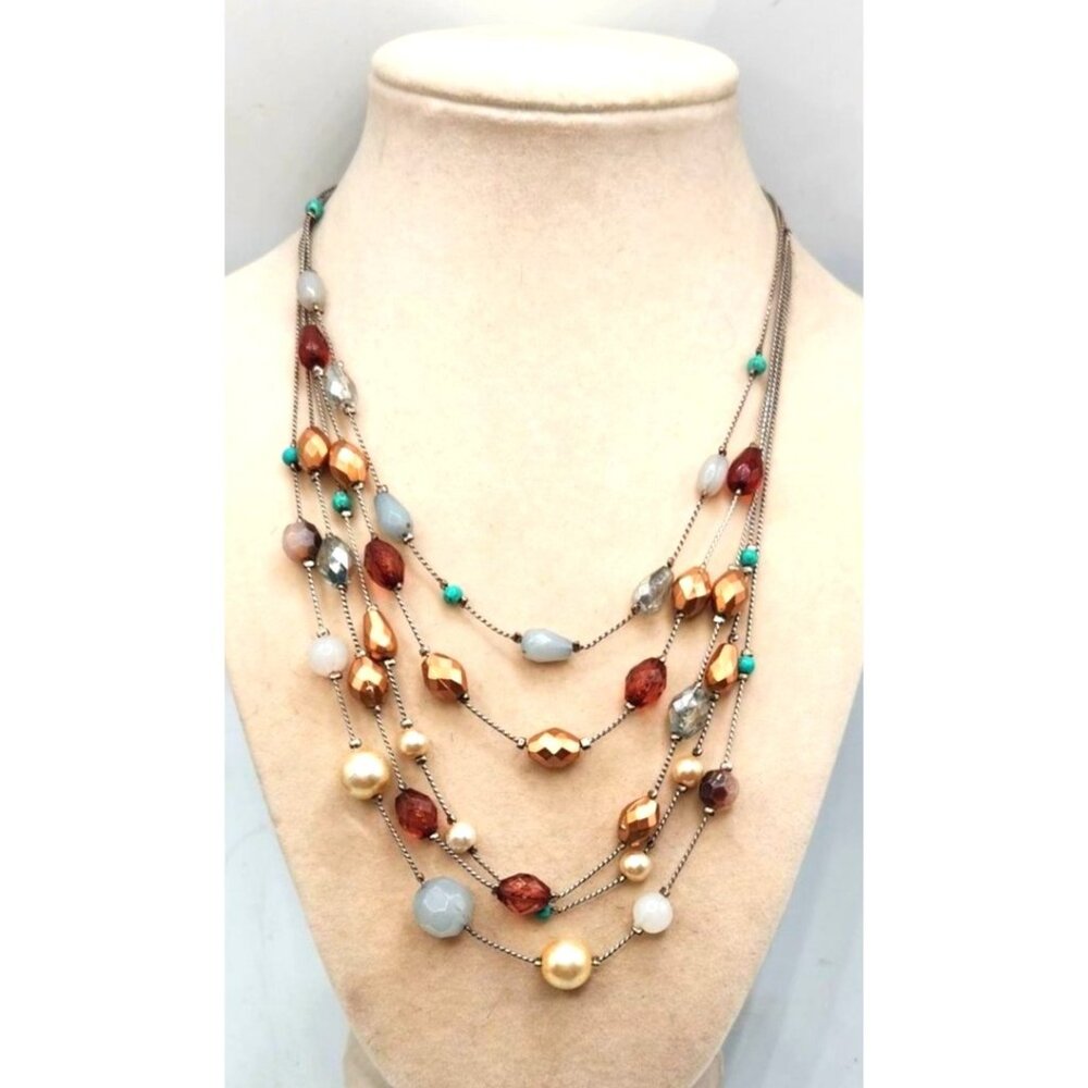 CAROLINA HERRERA Beaded Layered Necklace  Multicolor - Amber Copper Turquoise Go